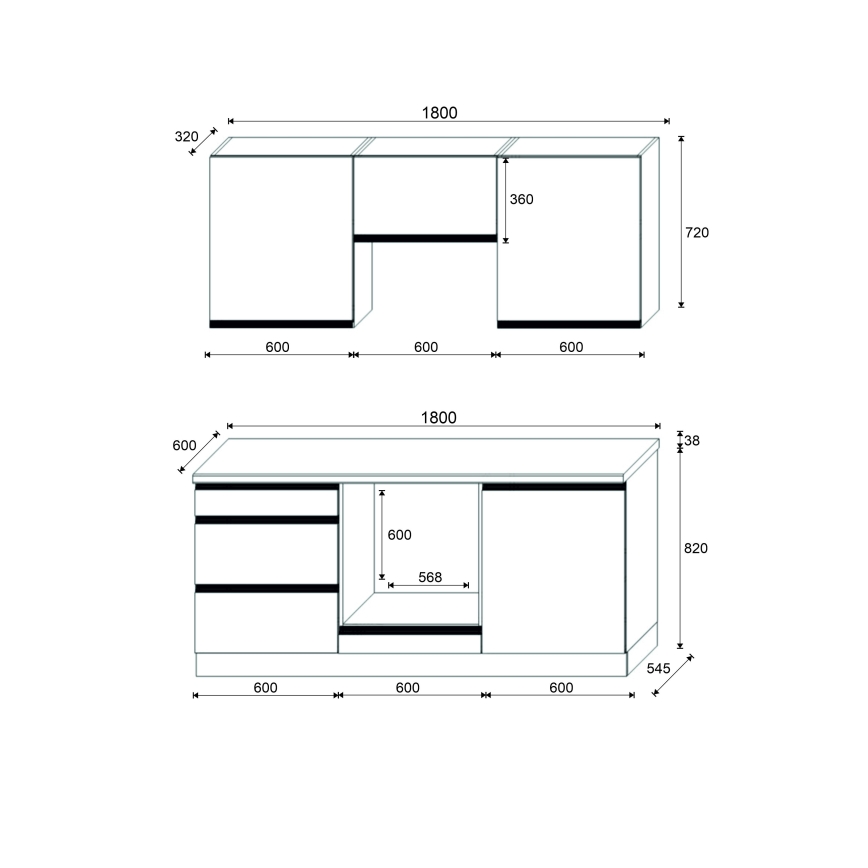 MARINA 180 cm-es konyhabútor, Craft tölgy