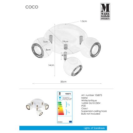 Markslöjd 106875 - Spotlámpa COCO 3xGU10/35W/230V fehér