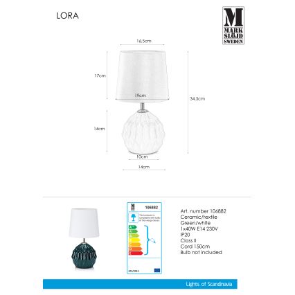 Markslöjd 106882 - Asztali lámpa LORA 1xE14/40W/230V zöld