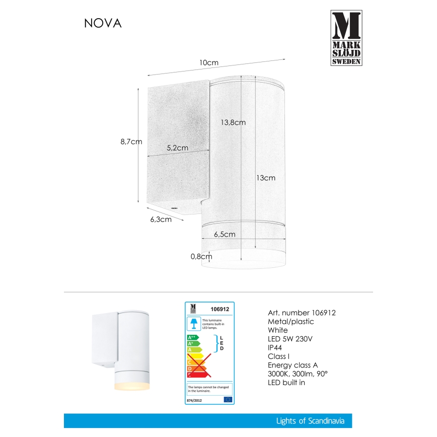 Markslöjd 106912 - LED Kültéri fali lámpa NOVA LED/8W/230V IP44