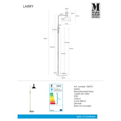 Markslöjd 106972 - Dimmelhető állólámpa LARRY 1xE27/60W/230V fekete/arany