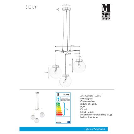 Markslöjd 107015 - Csillár zsinóron SICILY 3xE14/40W/230V