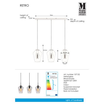 Markslöjd 107132 - Csillár zsinóron RETRO 3xE27/60W/230V