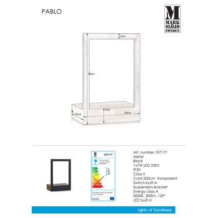 Markslöjd 107177 - LED Fali lámpa kerettel PABLO LED/7W/230V