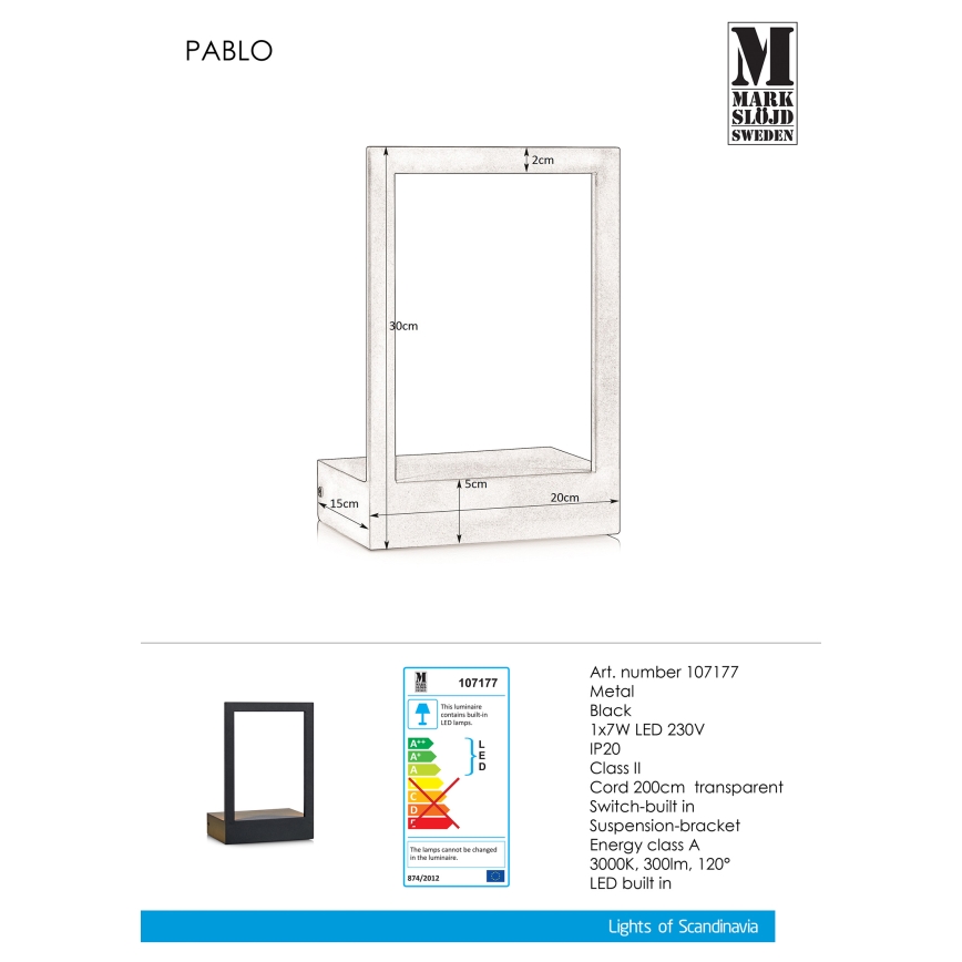 Markslöjd 107177 - LED Fali lámpa kerettel PABLO LED/7W/230V