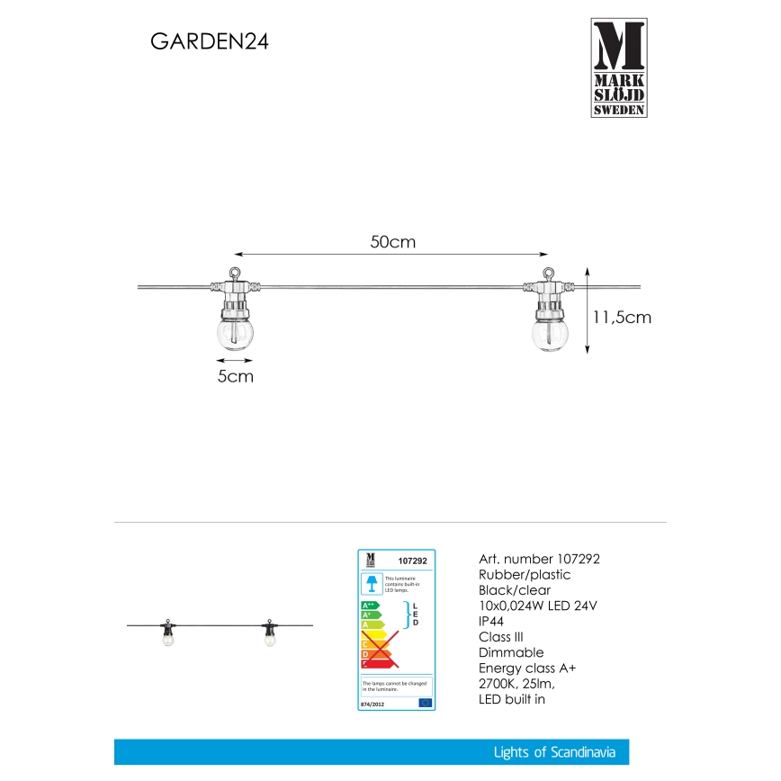 Markslöjd 107292 - LED Kültéri dekoratív lánc GIRLAND GARDEN 10xLED 5,5m IP44