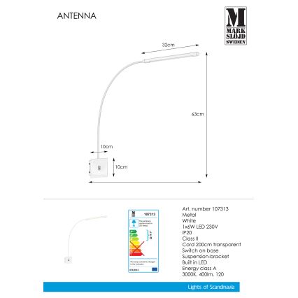 Markslöjd 107313 - LED Fali lámpa ANTENNA LED/6W/230V fehér