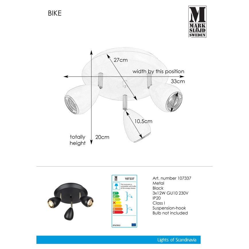 Markslöjd 107337 - Spotlámpa BIKE 3xGU10/12W/230V