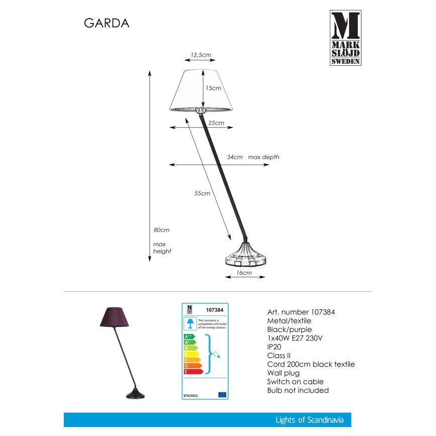 Markslöjd 107384 - Asztali lámpa GARDA 1xE27/60W/230V
