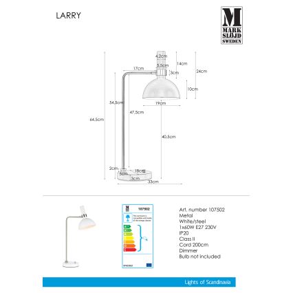 Markslöjd 107502 - Szabályozható asztali lámpa LARRY 1xE27/60W/230V