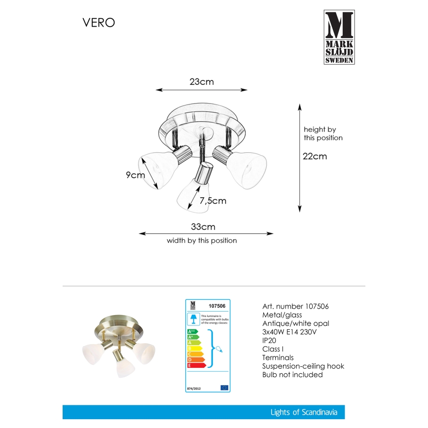 Markslöjd 107506 - Spotlámpa VERO 3xE14/40W/230V sárgaréz