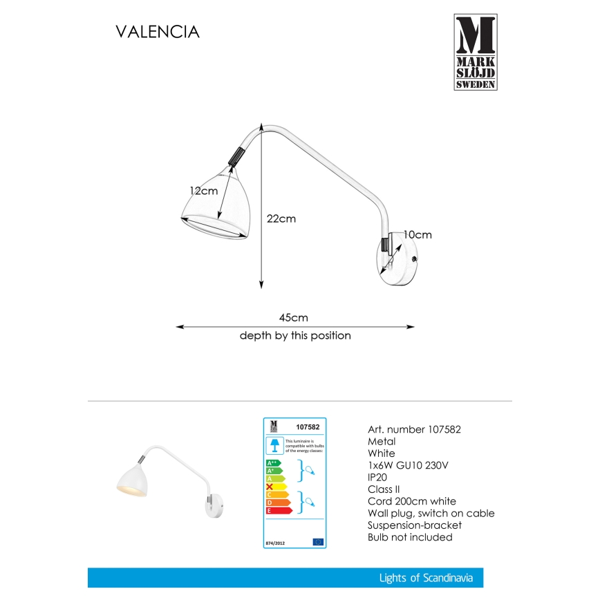 Markslöjd 107582 - Fali lámpa VALENCIA 1xGU10/6W/230V