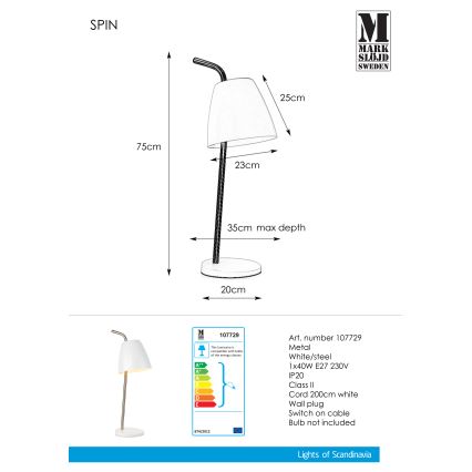 Markslöjd 107729 - Asztali lámpa SPIN 1xE27/40W/230V