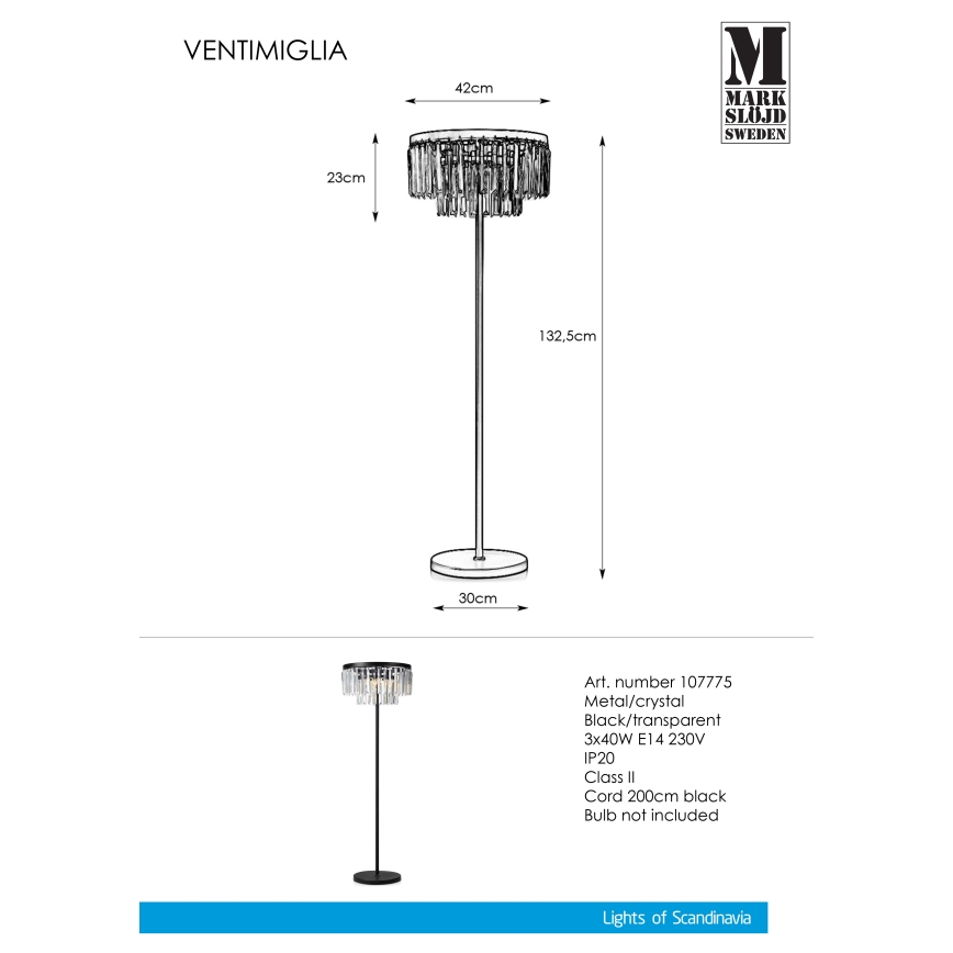 Markslöjd 107775 - Kristály állólámpa VENTIMIGLIA 3xE14/40W/230V