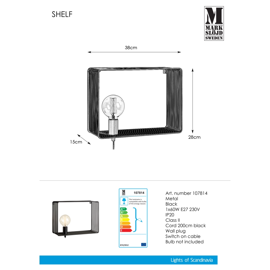 Markslöjd 107814 - Fali lámpa SHELF 1xE27/60W/230V