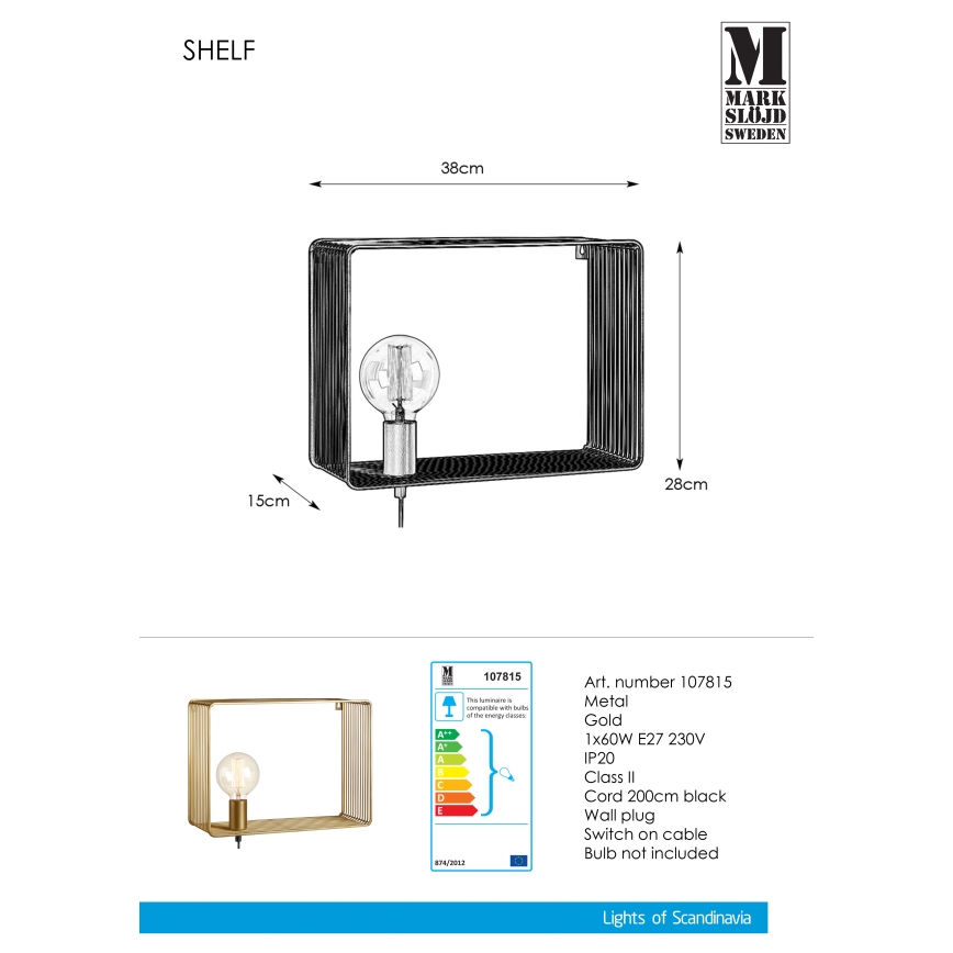 Markslöjd 107815 - Fali lámpa SHELF 1xE27/60W/230V