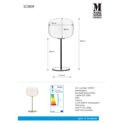 Markslöjd 107819 - Asztali lámpa SOBER 1xE27/60W/230V fehér/sárgaréz