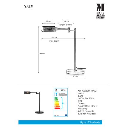 Markslöjd 107821 - Asztali lámpa YALE 1xE14/12W/230V