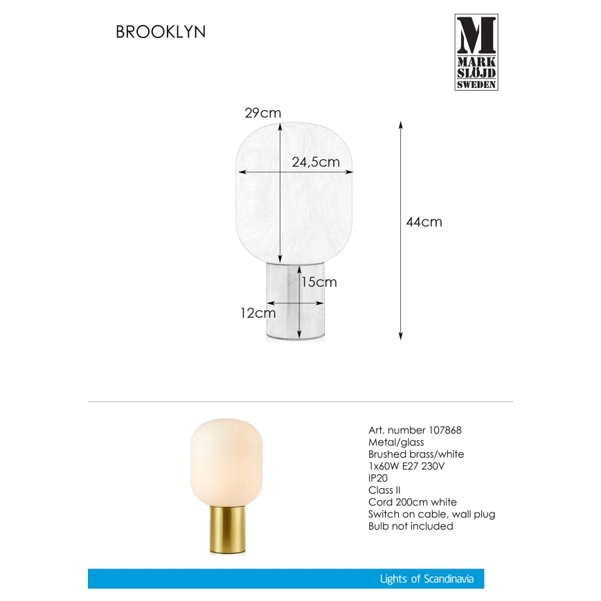 Markslöjd 107868 - Asztali lámpa BROOKLYN 1xE27/60W/230V