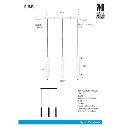 Markslöjd 107882 - Csillár zsinóron RUBEN 3xGU10/35W/230V