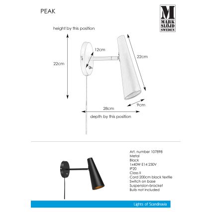Markslöjd 107898 - Fali lámpa PEAK 1xE14/40W/230V