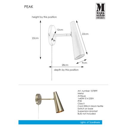 Markslöjd 107899 - Fali lámpa PEAK 1xE14/40W/230V