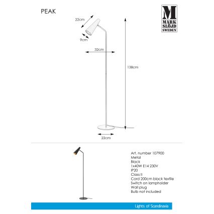 Markslöjd 107900 - Állólámpa PEAK 1xE14/40W/230V