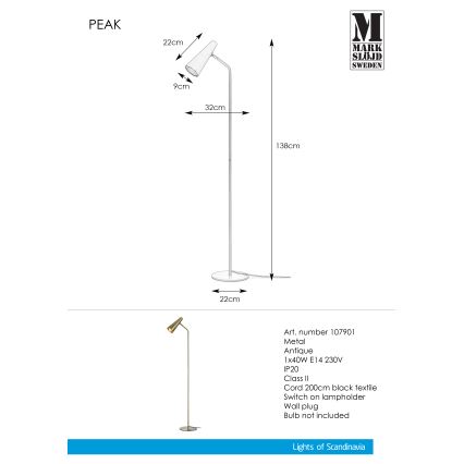 Markslöjd 107901 - Állólámpa PEAK 1xE14/40W/230V