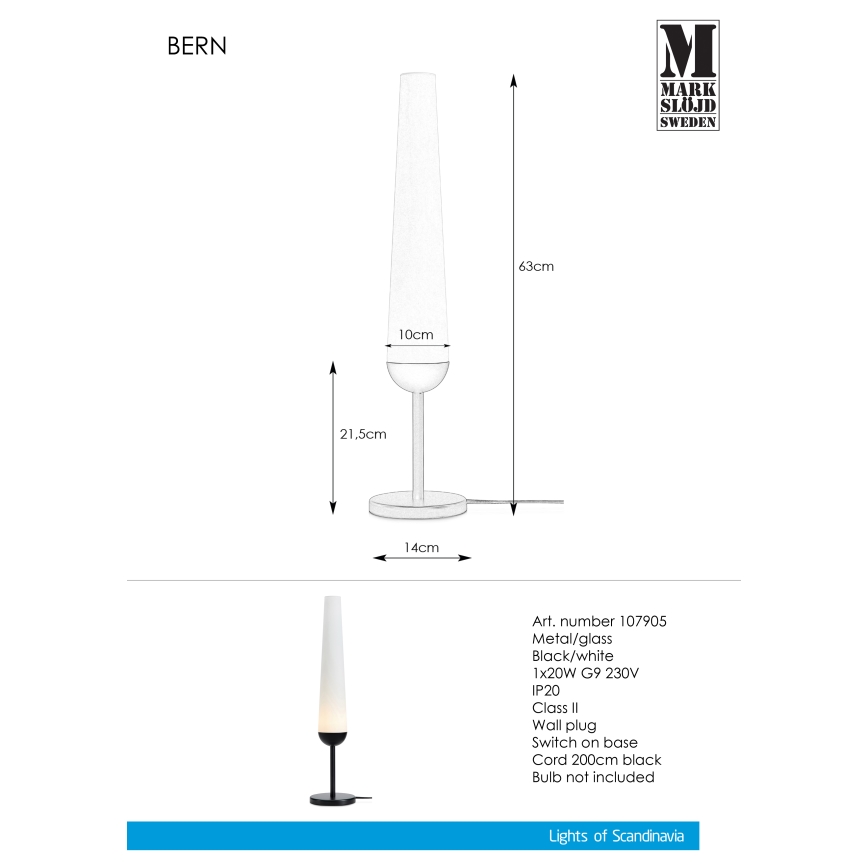 Markslöjd 107905 - Asztali lámpa BERN 1xG9/20W/230V