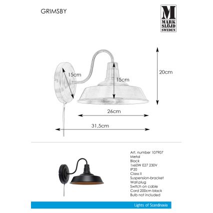 Markslöjd 107907 - Fali lámpa GRIMSBY 1xE27/60W/230V