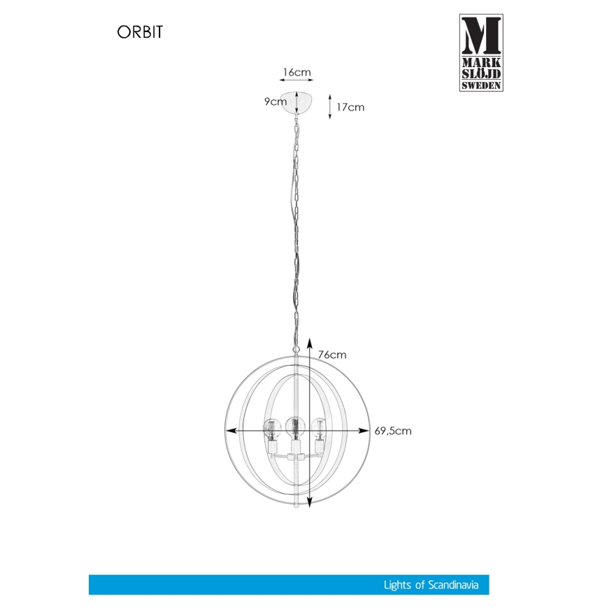 Markslöjd 107941 - Csillár láncon ORBIT 3xE27/60W/230V