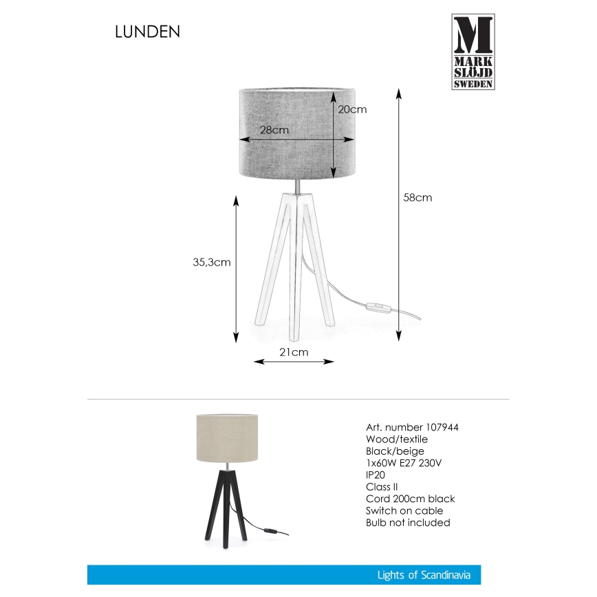 Markslöjd 107944 - Asztali lámpa LUNDEN 1xE27/60W/230V