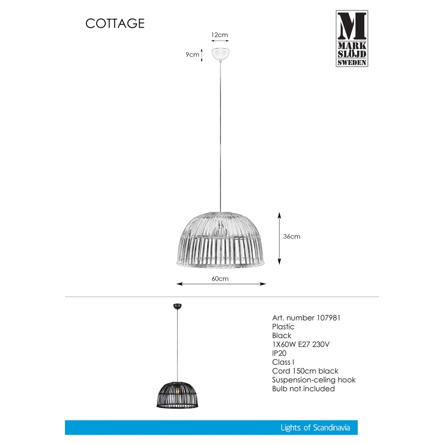 Markslöjd 107981 - Csillár zsinóron COTTAGE 1xE27/60W/230V