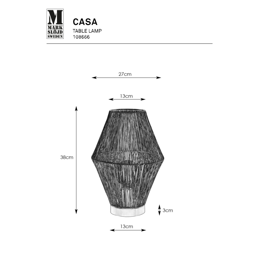 Markslöjd 108666 - Asztali lámpa CASA 1xE27/40W/230V fekete