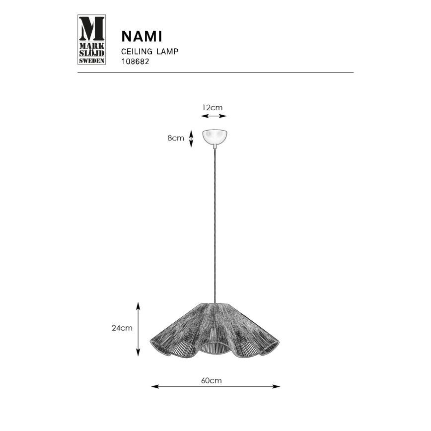 Markslöjd 108682 - Csillár zsinóron NAMI 1xE27/40W/230V fekete