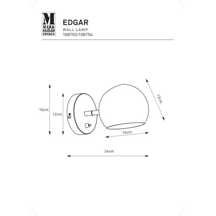 Markslöjd 108754 - Fali lámpa EDGAR 1xE14/40W/230V arany