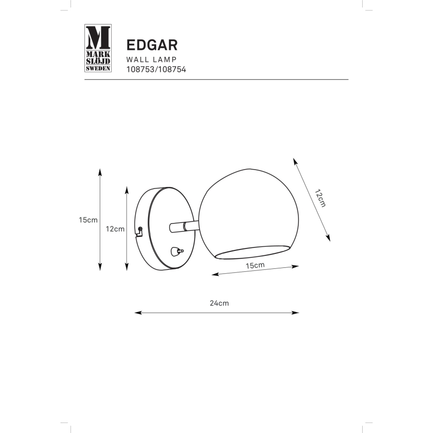 Markslöjd 108754 - Fali lámpa EDGAR 1xE14/40W/230V arany