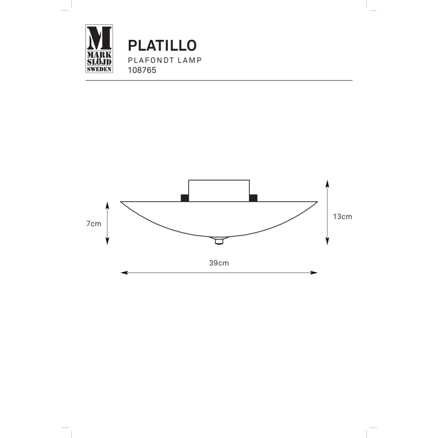 Markslöjd 108765 - Mennyezeti lámpa PLATILLO 2xE27/40W/230V átm. 39 cm