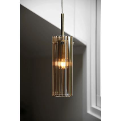 Markslöjd 109015 - Kábeles függőlámpa TIBIA 1xE14/40W/230V füstös bézs/sárgaréz