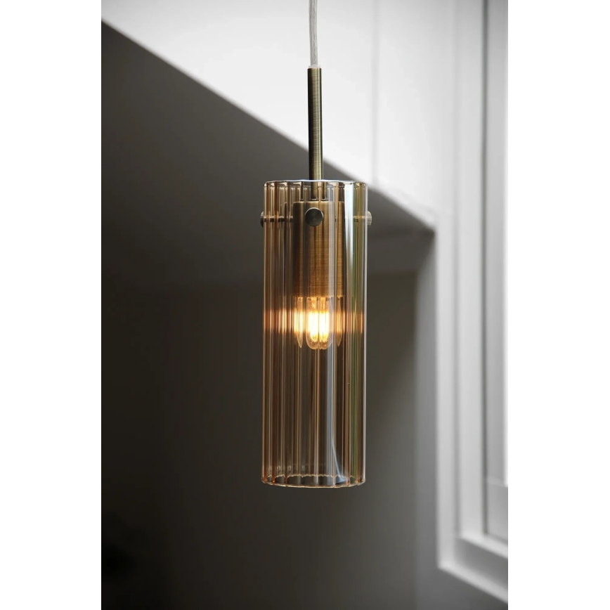 Markslöjd 109015 - Kábeles függőlámpa TIBIA 1xE14/40W/230V füstös bézs/sárgaréz