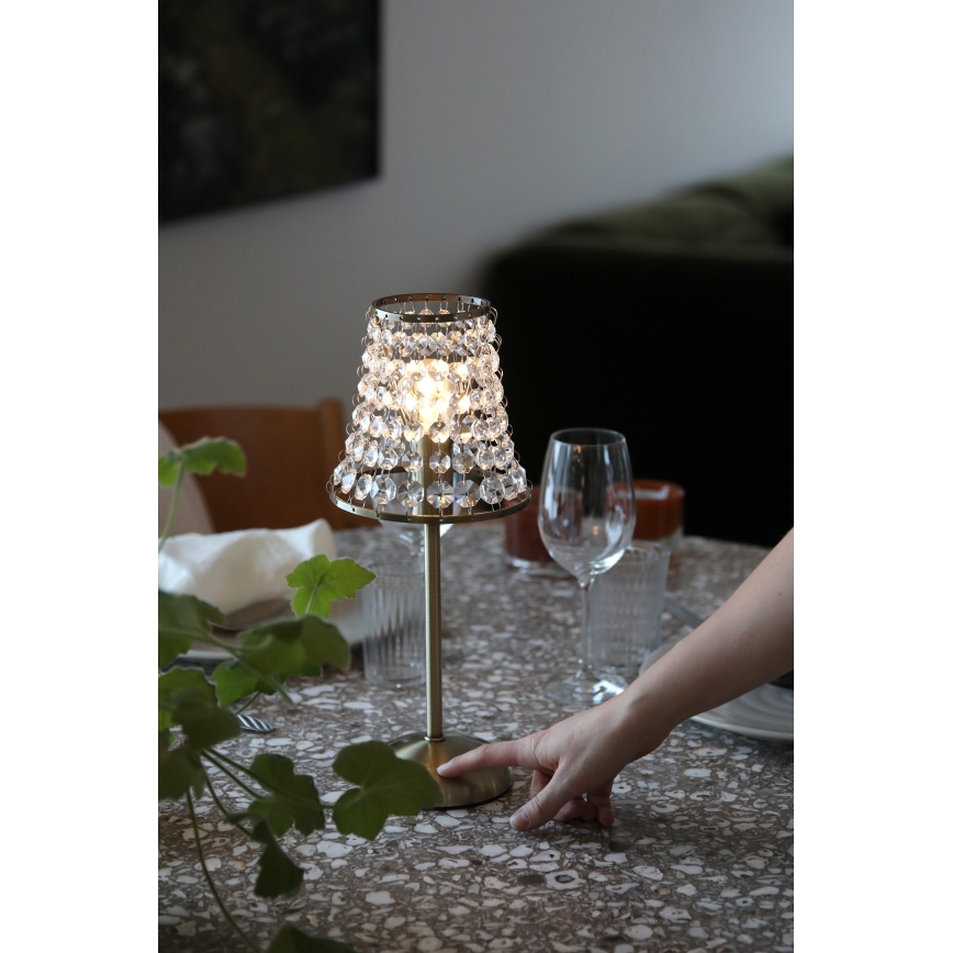 Markslöjd 109125 - LED, fényerőszabályozható, újratölthető, érintésvezérlésű asztali lámpa LIORA 1xE14/2W/2000 mAh sárgaréz