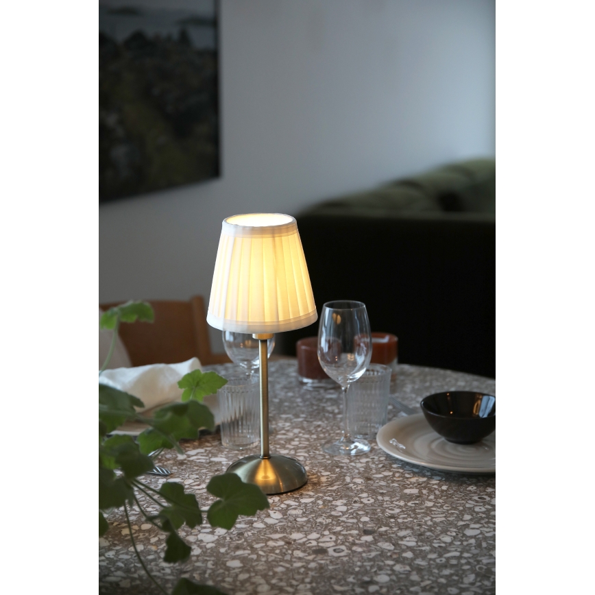 Markslöjd 109126 - LED dimmelhető, újratölthető, érintésvezérelt asztali lámpa ANNO 1xE14/2W/2000 mAh fehér/sárgaréz