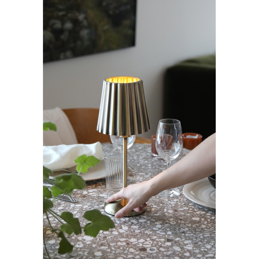 Markslöjd 109127 - LED dimmelhető, újratölthető, érintésvezérelt asztali lámpa CELIA 1xE14/2W/2000 mAh sárgaréz