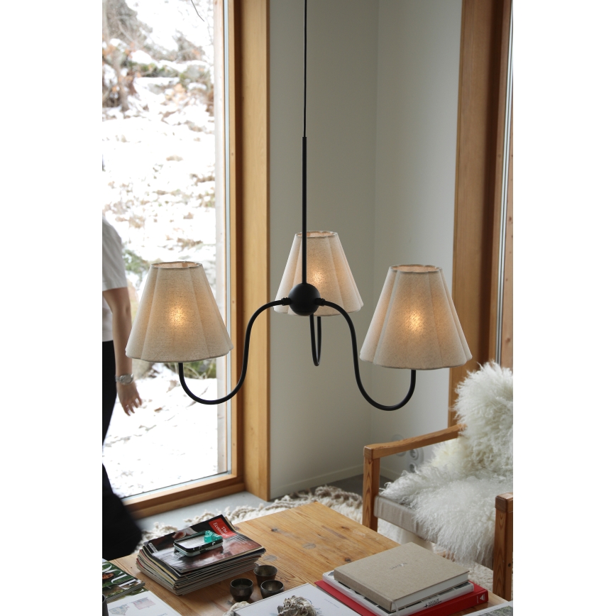 Markslöjd 109172 - Kábeles függőlámpa VEYA 3xE14/40W/230V átm. 90 cm lenvászon/fekete