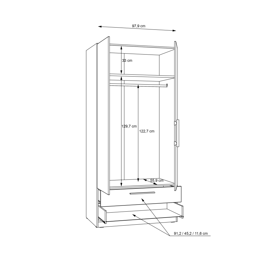 MARO gardróbszekrény 100x213 cm, artisan tölgy