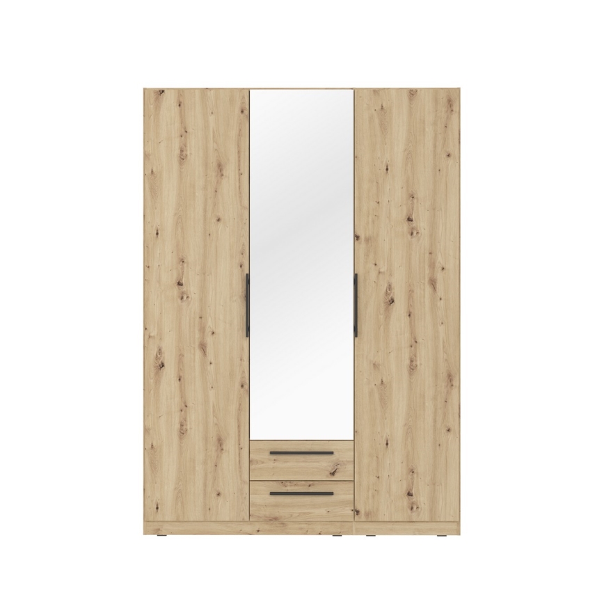 MARO gardróbszekrény tükörrel, 150x213 cm, artisan tölgy