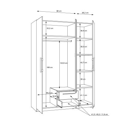 MARO gardróbszekrény tükörrel, 150x213 cm, artisan tölgy
