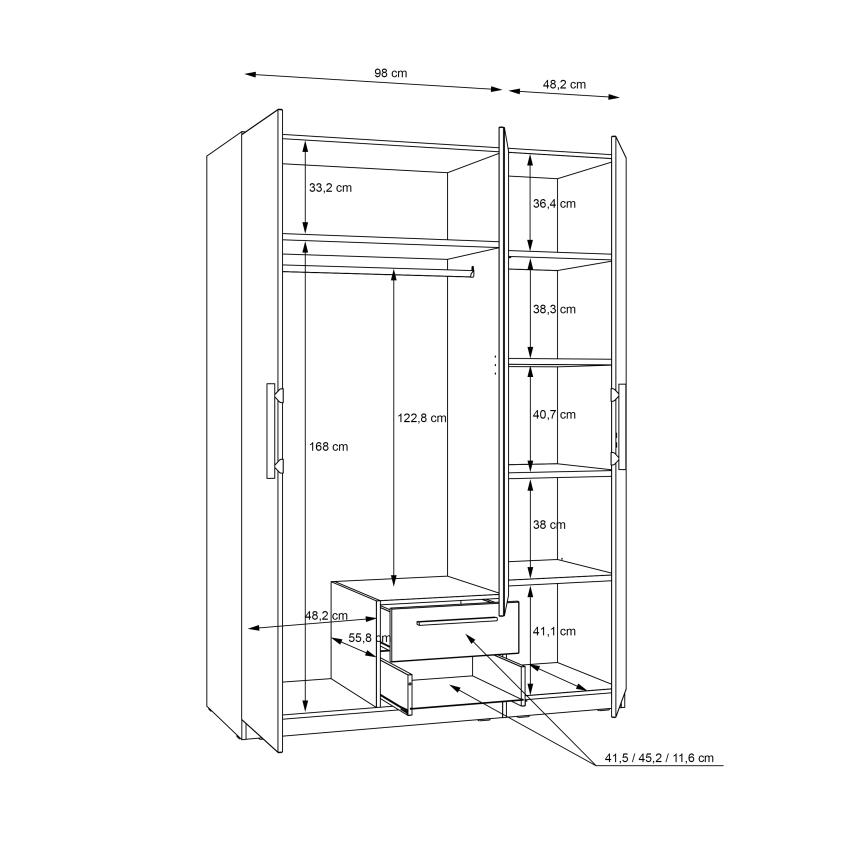 MARO gardróbszekrény tükörrel, 150x213 cm, artisan tölgy