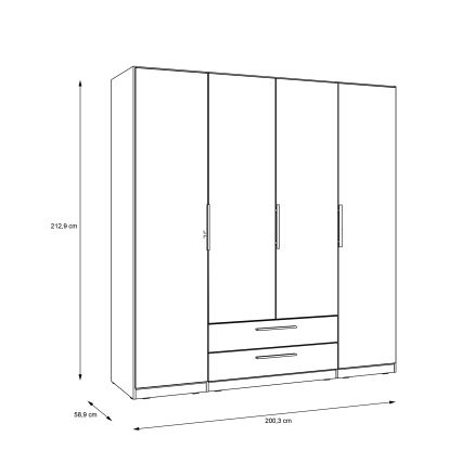 MARO gardróbszekrény tükörrel 200x213 cm artisan tölgy