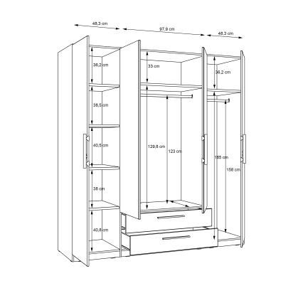 MARO gardróbszekrény tükörrel 200x213 cm artisan tölgy